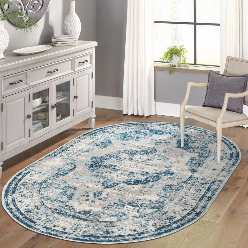 Riviera Elegance Collection Area Rug -  Menton (Blue) Oval Blue  lifestyle 43