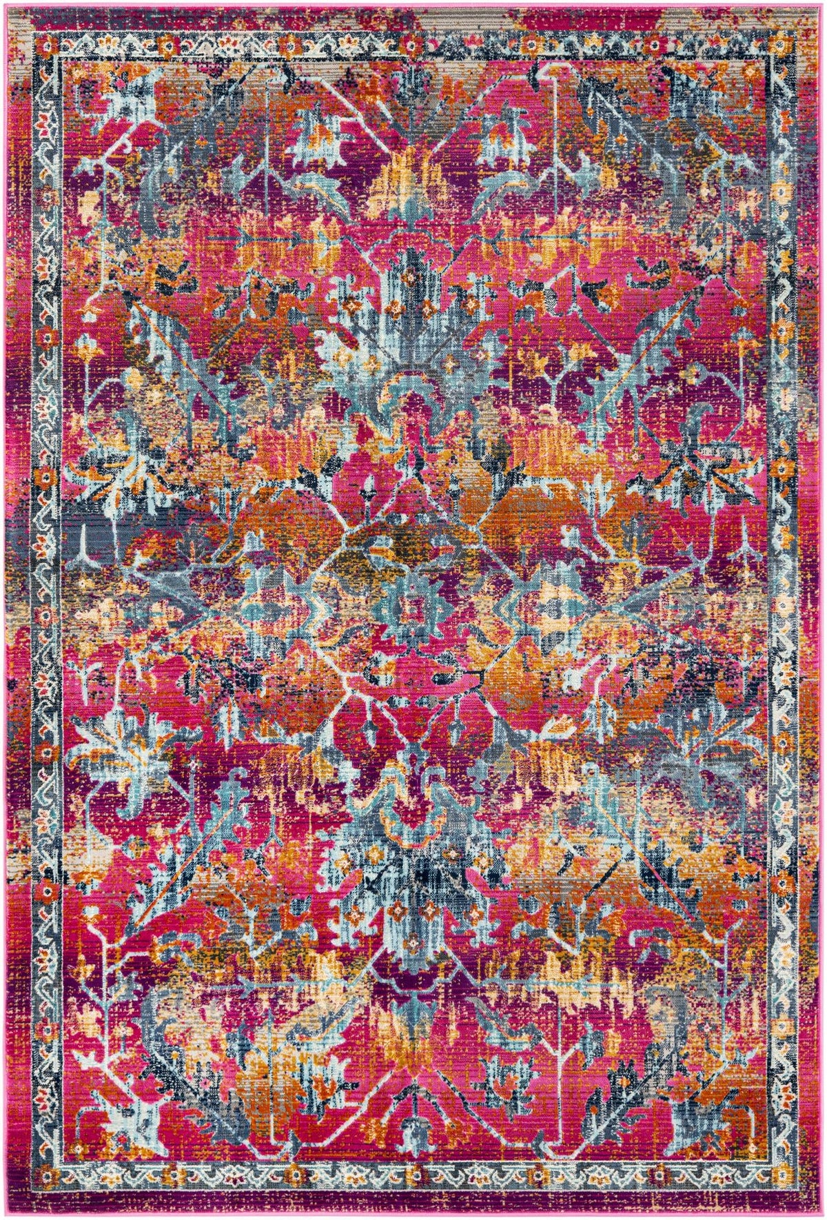 Prague Tapestry Collection Area Rug -  Moravia Rectangle Fuchsia  lifestyle 2