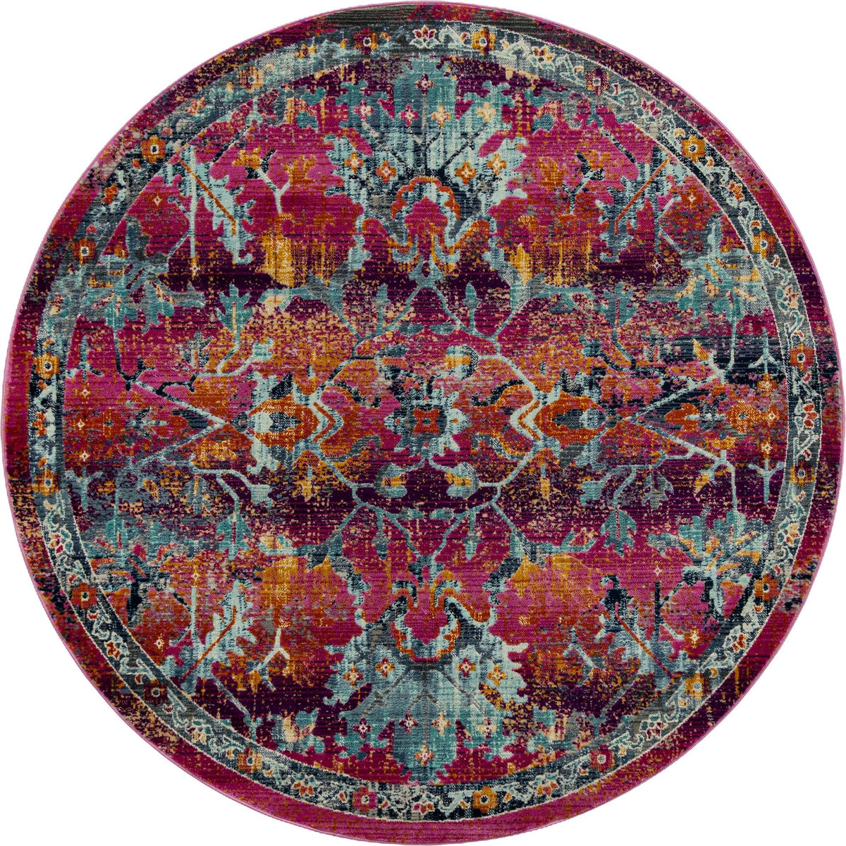 Prague Tapestry Collection Area Rug -  Moravia Round Fuchsia  lifestyle 38