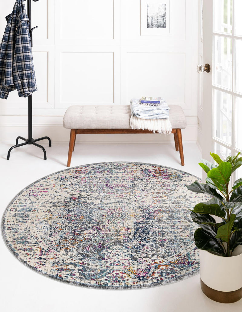 Prague Tapestry Collection Area Rug -  Pilsen Round Gray  lifestyle 17