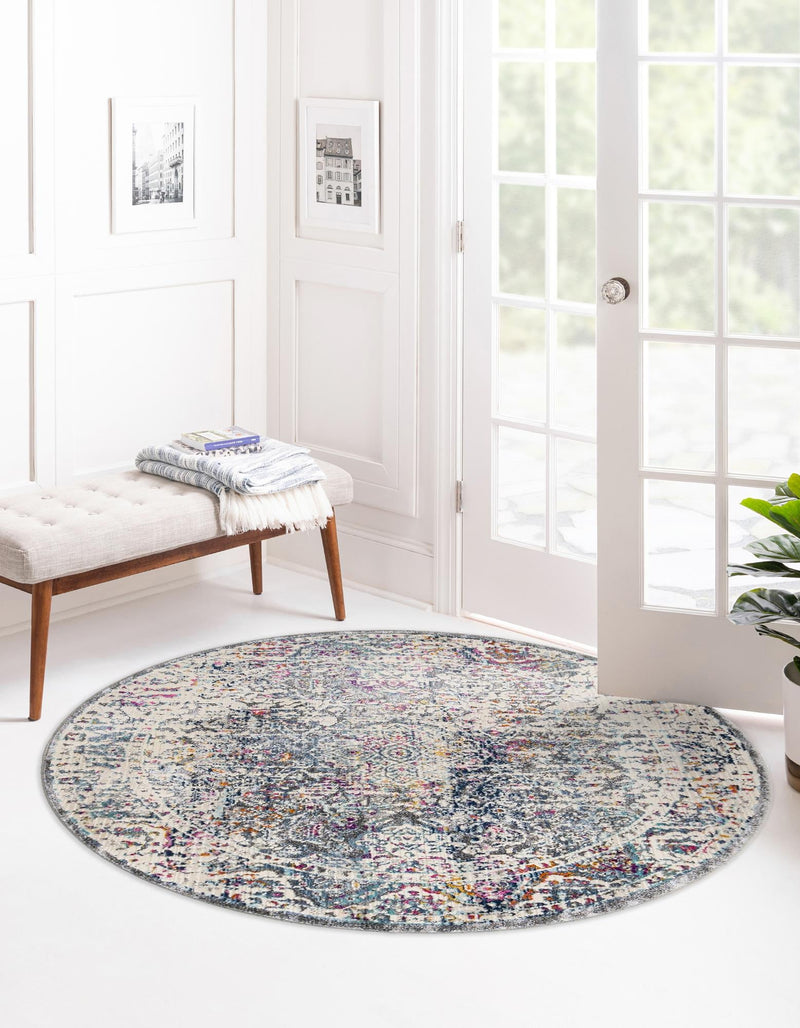 Prague Tapestry Collection Area Rug -  Pilsen Round Gray  lifestyle 19