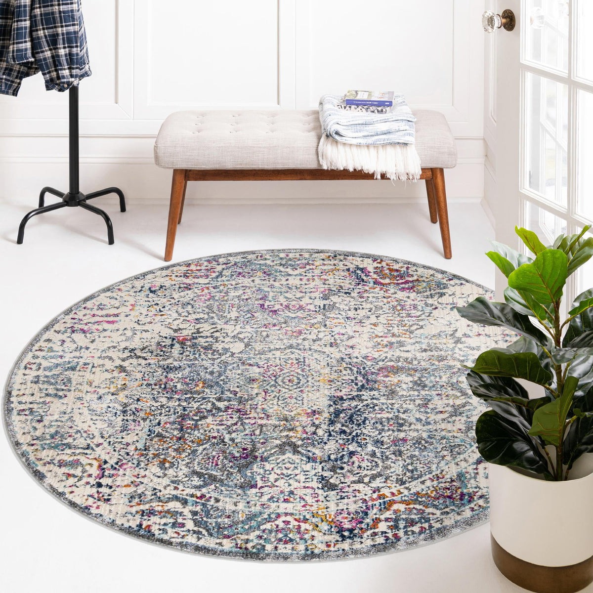 Prague Tapestry Collection Area Rug -  Pilsen Round Gray  lifestyle 42
