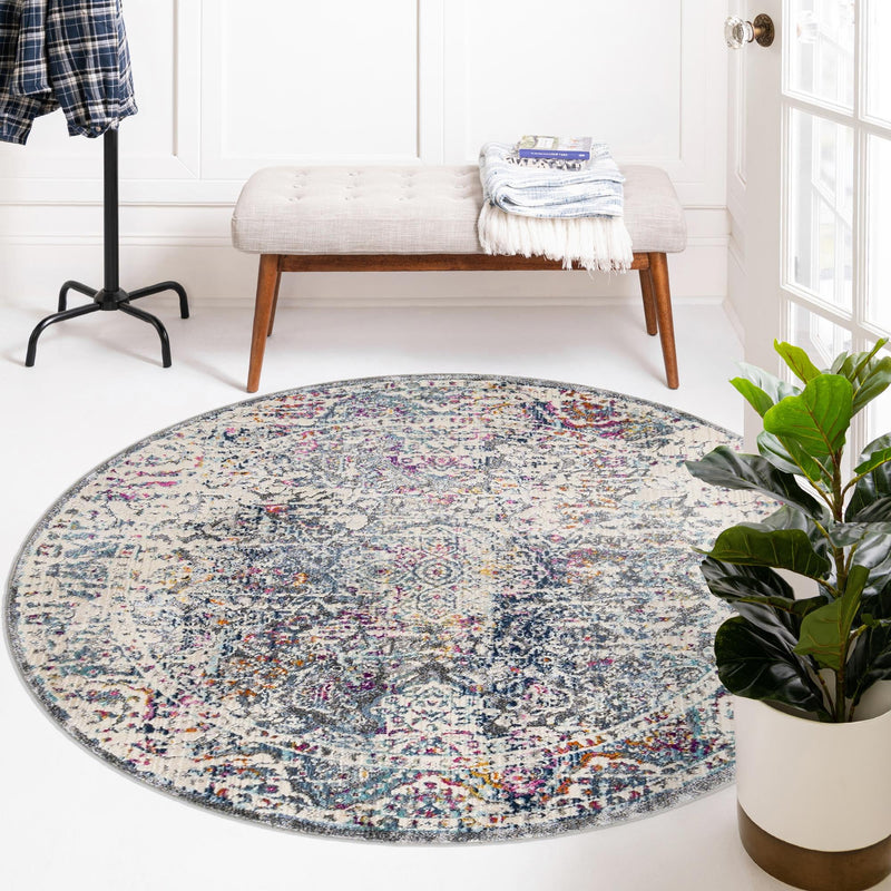 Prague Tapestry Collection Area Rug -  Pilsen Round Gray  lifestyle 42