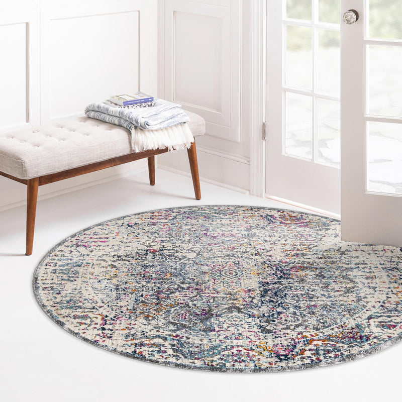 Prague Tapestry Collection Area Rug -  Pilsen Round Gray  lifestyle 43
