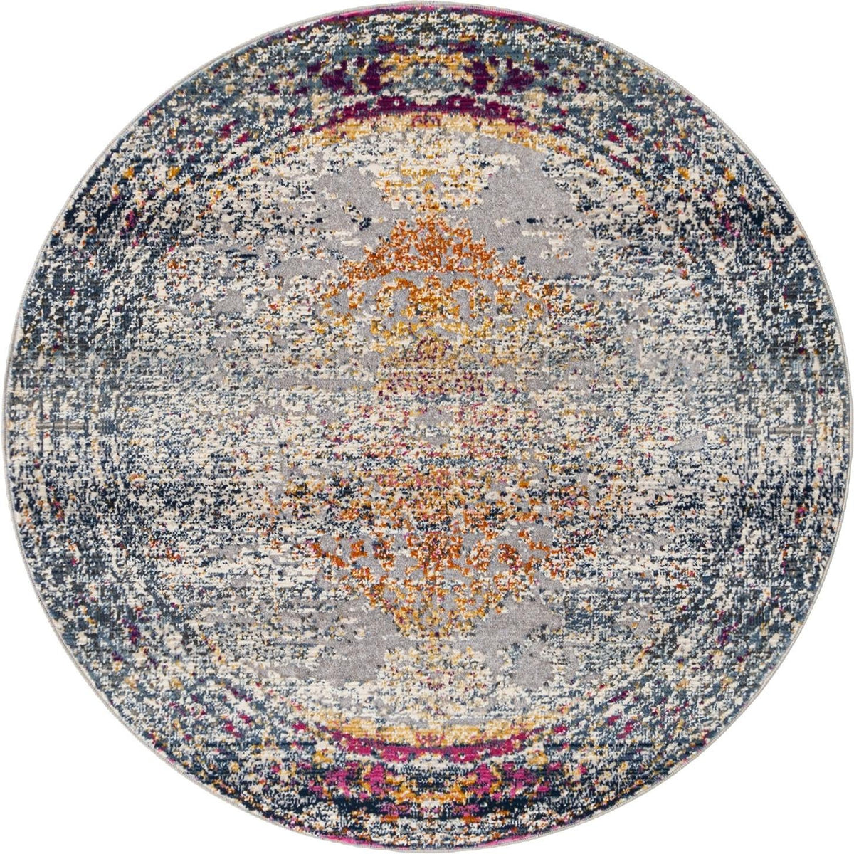 Prague Tapestry Collection Area Rug -  Vltava Round Gray  lifestyle 28