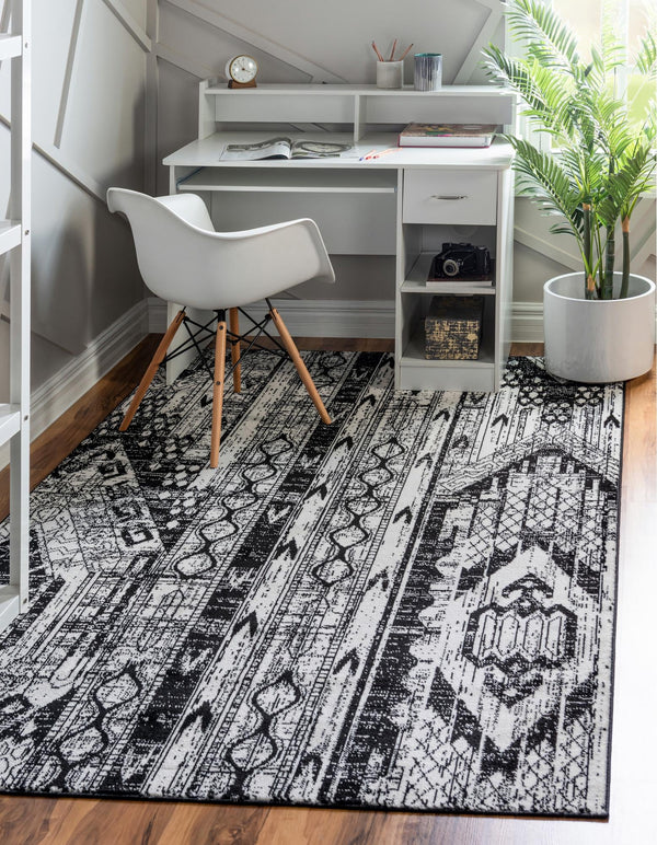 Cascade Range Collection Area Rug - Hood (Black and White) Rectangle Black and White  lifestyle 0