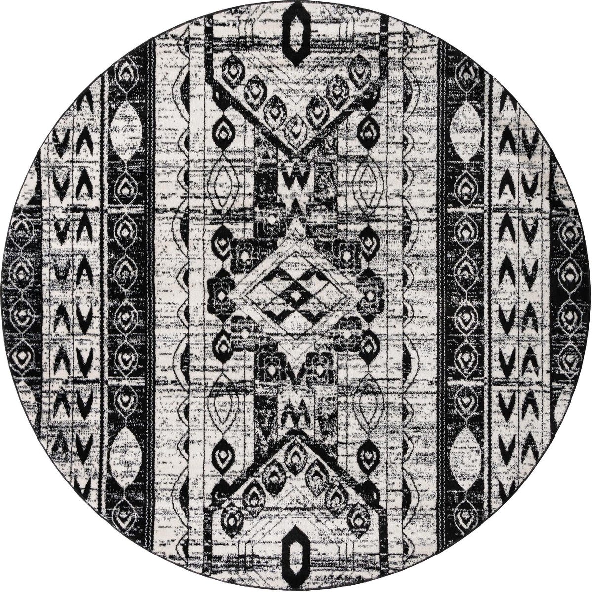 Cascade Range Collection Area Rug -  Rainier Round Black and White  lifestyle 86