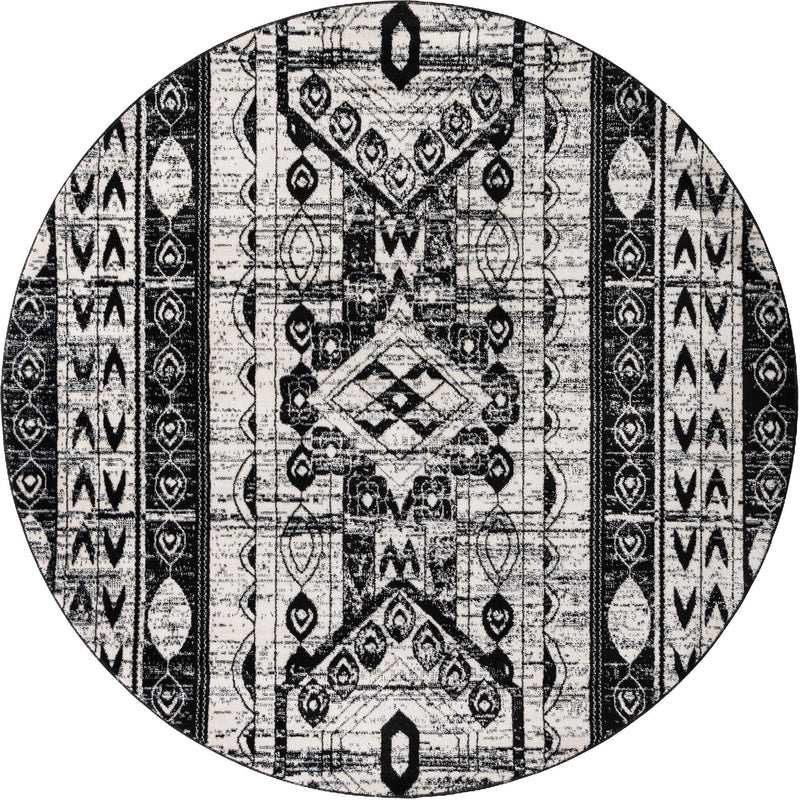 Cascade Range Collection Area Rug -  Rainier Round Black and White  lifestyle 86