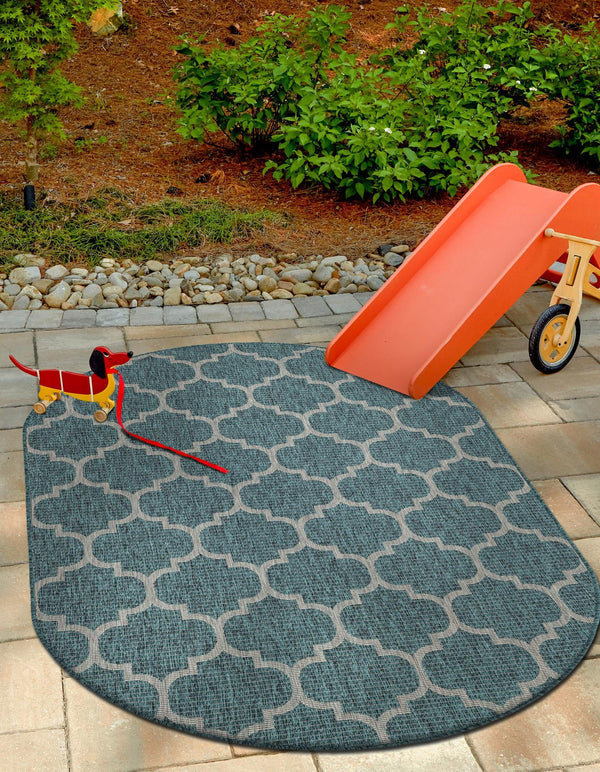 Garden Lattice Oasis Collection Area Rug - Arbor (Teal) Oval Teal  lifestyle 7