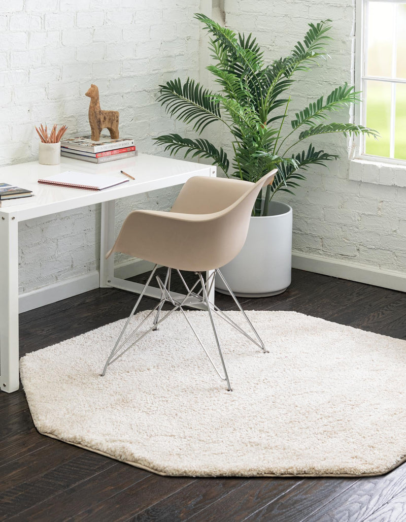 Solid Shag Seaside Collection Area Rug - Azure Cove (Ivory) Octagon Ivory  lifestyle 33