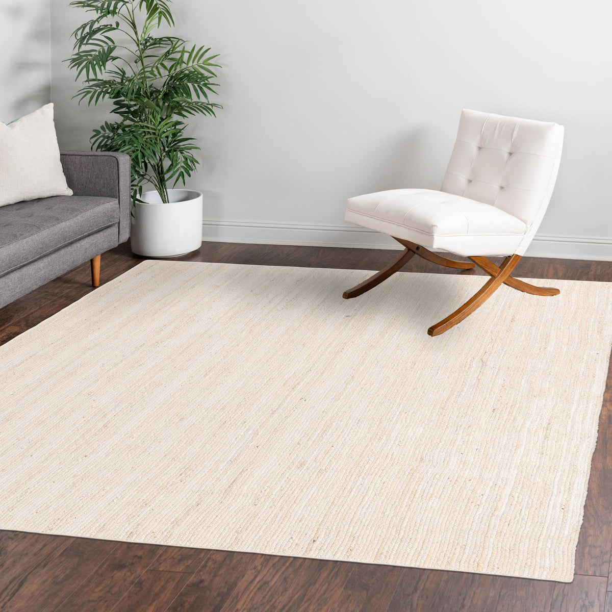 Woven Seaside Jute Collection Area Rug - Savannah (White) Square White  lifestyle 123