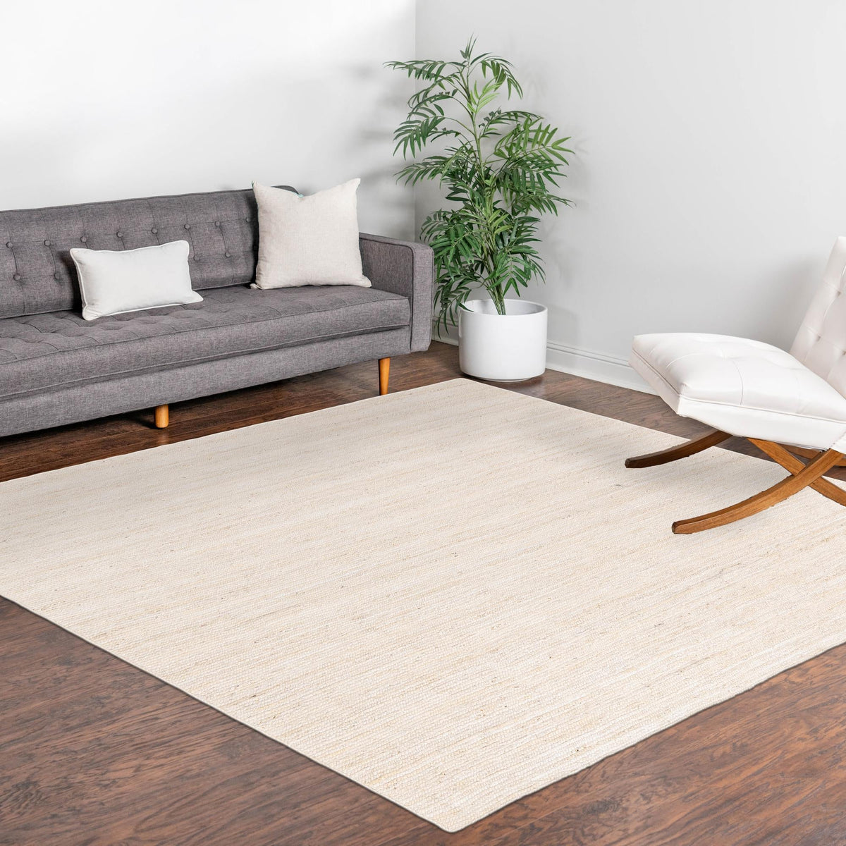 Woven Seaside Jute Collection Area Rug - Savannah (White) Square White  lifestyle 126