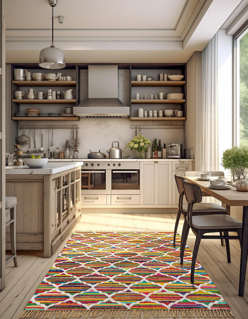 Moroccan Lattice Woven Collection Area Rug - Casablanca Rectangle Multi  lifestyle 7