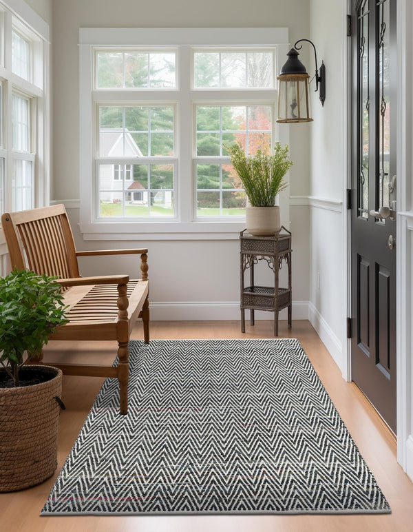 Zigzag Marina Collection Area Rug - HarborStripes Rectangle Black and White  lifestyle 21