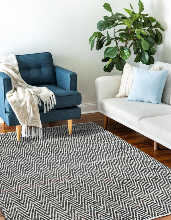 Zigzag Marina Collection Area Rug - HarborStripes Rectangle Black and White  lifestyle 31