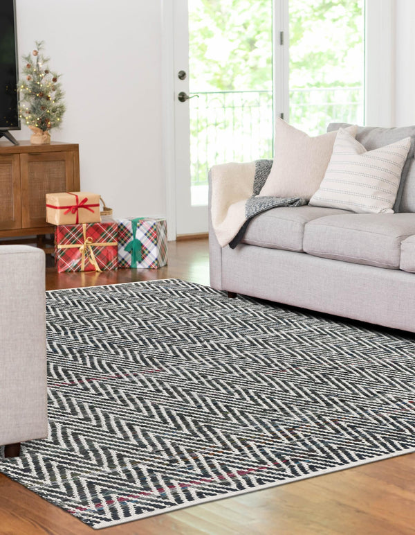Zigzag Marina Collection Area Rug - HarborStripes Rectangle Black and White  lifestyle 35