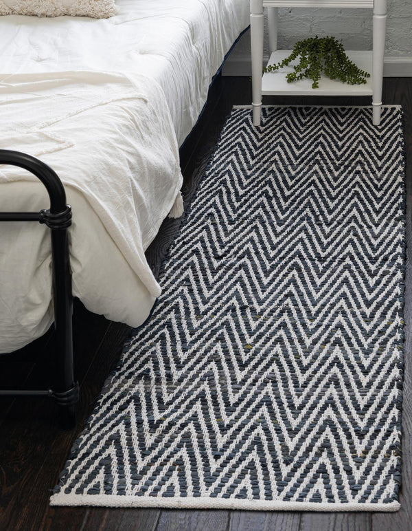 Zigzag Marina Collection Area Rug - HarborStripes Runner Black and White  lifestyle 79