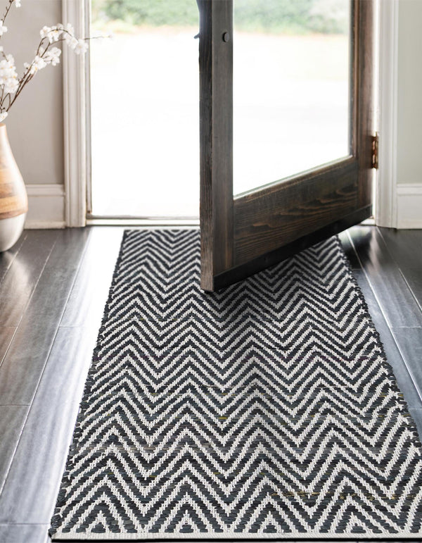 Zigzag Marina Collection Area Rug - HarborStripes Runner Black and White  lifestyle 91