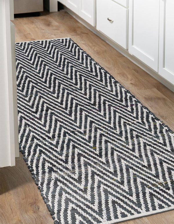 Zigzag Marina Collection Area Rug - HarborStripes Runner Black and White  lifestyle 99