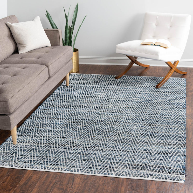 Zigzag Marina Collection Area Rug - HarborStripes Rectangle Denim  lifestyle 65