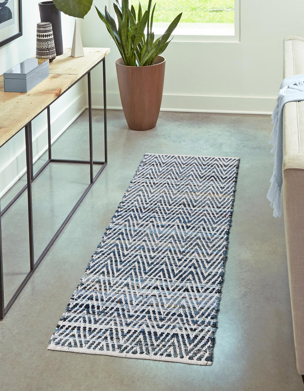 Zigzag Marina Collection Area Rug - HarborStripes Runner Denim  lifestyle 80