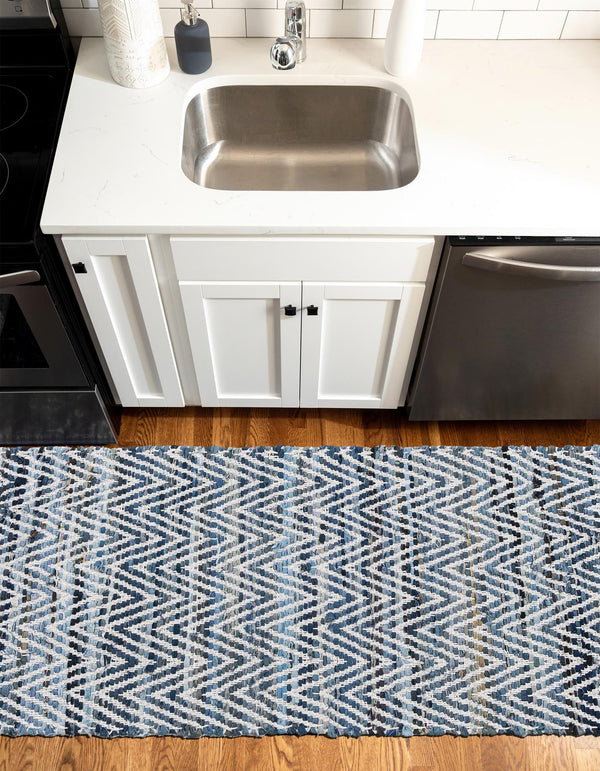 Zigzag Marina Collection Area Rug - HarborStripes Runner Denim  lifestyle 100