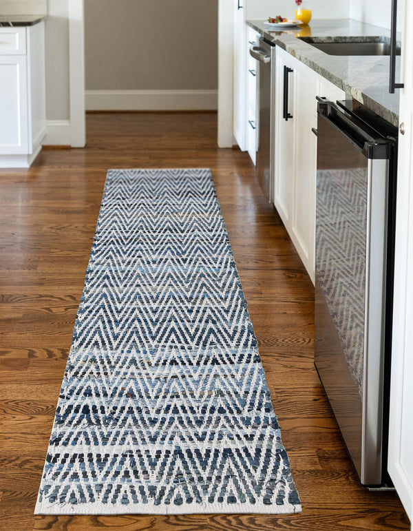 Zigzag Marina Collection Area Rug - HarborStripes Runner Denim  lifestyle 126