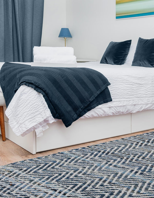 Zigzag Marina Collection Area Rug - HarborStripes Runner Denim  lifestyle 133