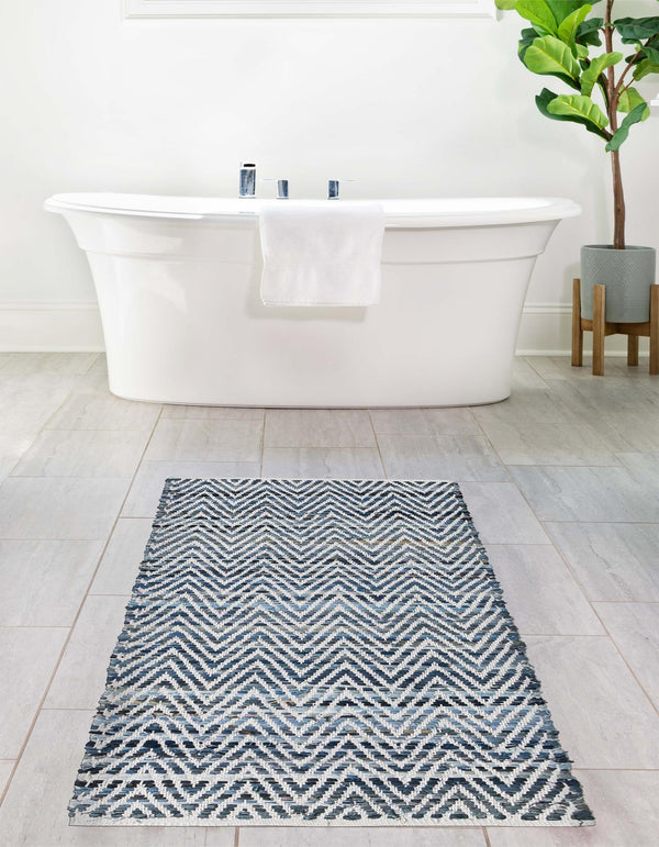 Zigzag Marina Collection Area Rug - HarborStripes Runner Denim  lifestyle 145
