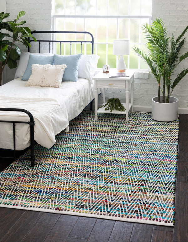 Zigzag Marina Collection Area Rug - HarborStripes Rectangle Green  lifestyle 6