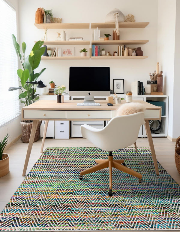 Zigzag Marina Collection Area Rug - HarborStripes Rectangle Green  lifestyle 11