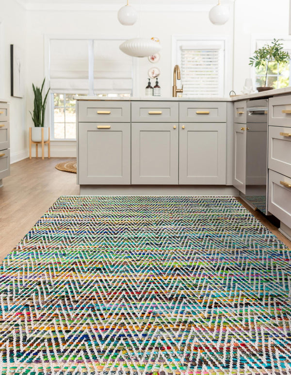 Zigzag Marina Collection Area Rug - HarborStripes Rectangle Green  lifestyle 17