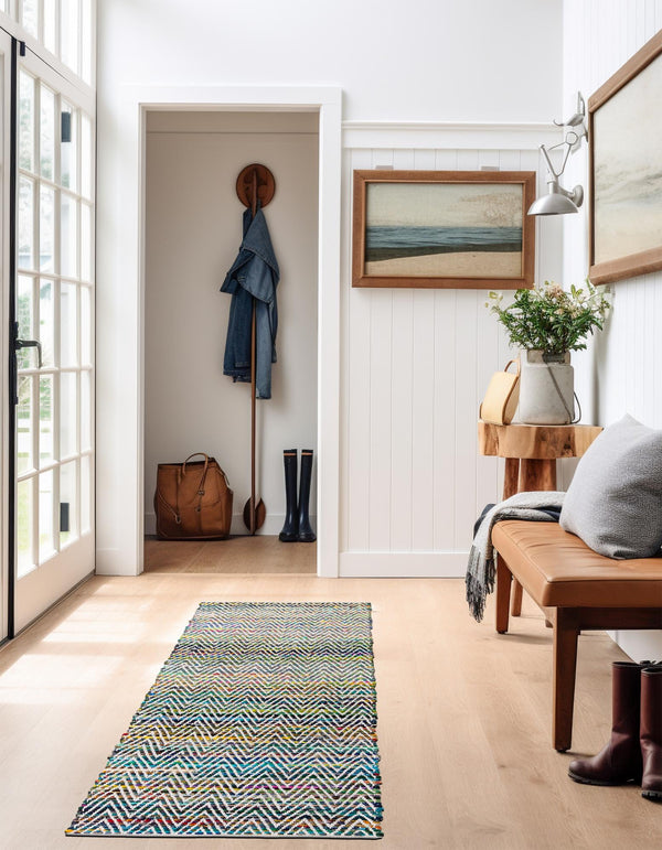 Zigzag Marina Collection Area Rug - HarborStripes Runner Green  lifestyle 71