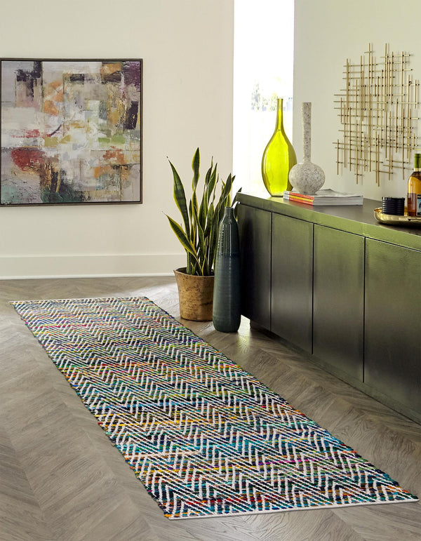 Zigzag Marina Collection Area Rug - HarborStripes Runner Green  lifestyle 82
