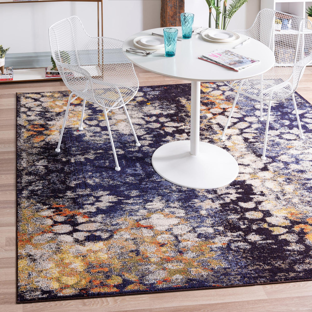 Venetian Tapestry Collection Area Rug - Murano Square Navy Blue  lifestyle 113