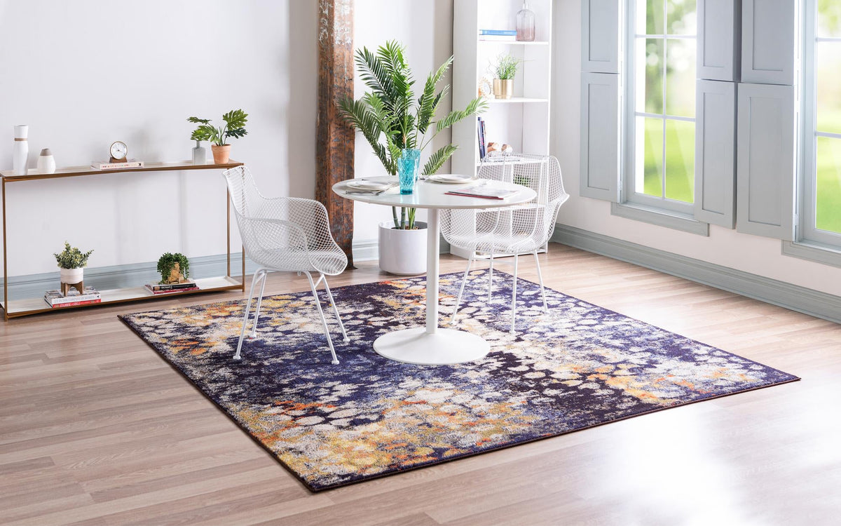 Venetian Tapestry Collection Area Rug - Murano Square Navy Blue  lifestyle 167