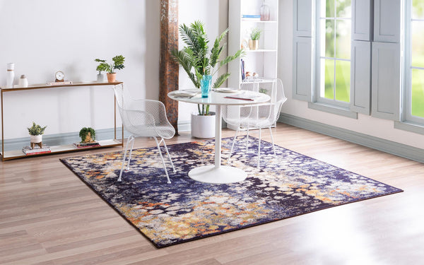 Venetian Tapestry Collection Area Rug - Murano Square Navy Blue  lifestyle 45