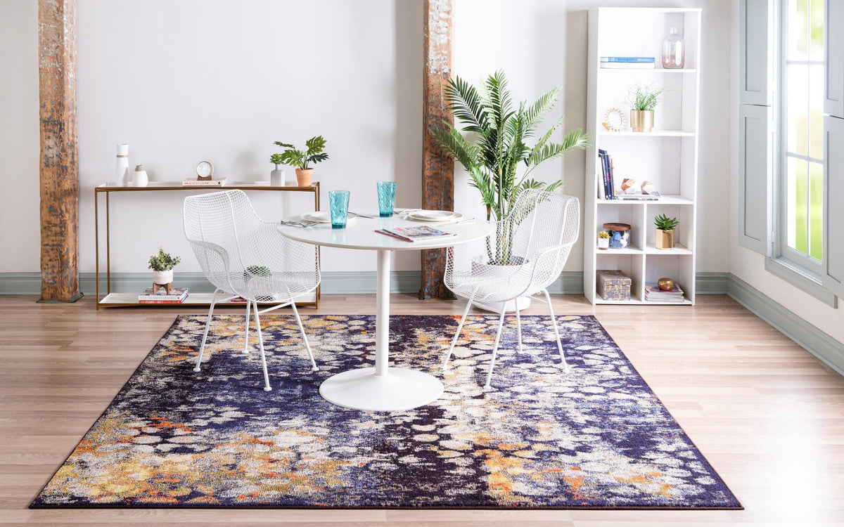 Venetian Tapestry Collection Area Rug - Murano Square Navy Blue  lifestyle 172