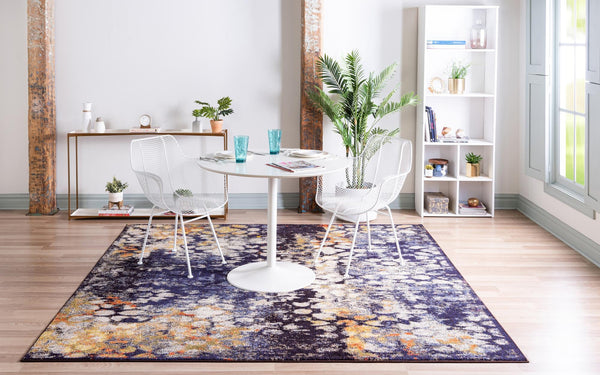 Venetian Tapestry Collection Area Rug - Murano Square Navy Blue  lifestyle 51