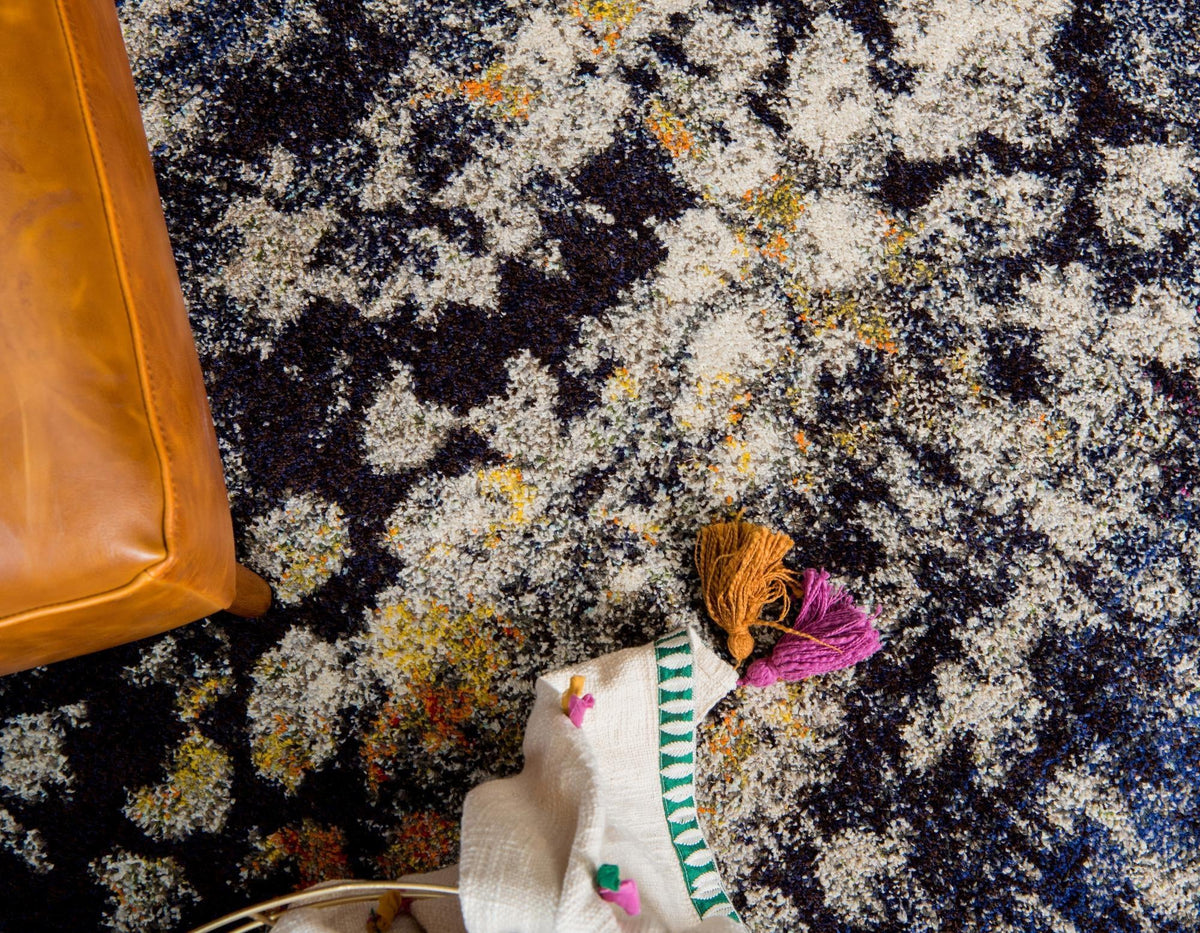 Venetian Tapestry Collection Area Rug - Murano Square Navy Blue  lifestyle 183