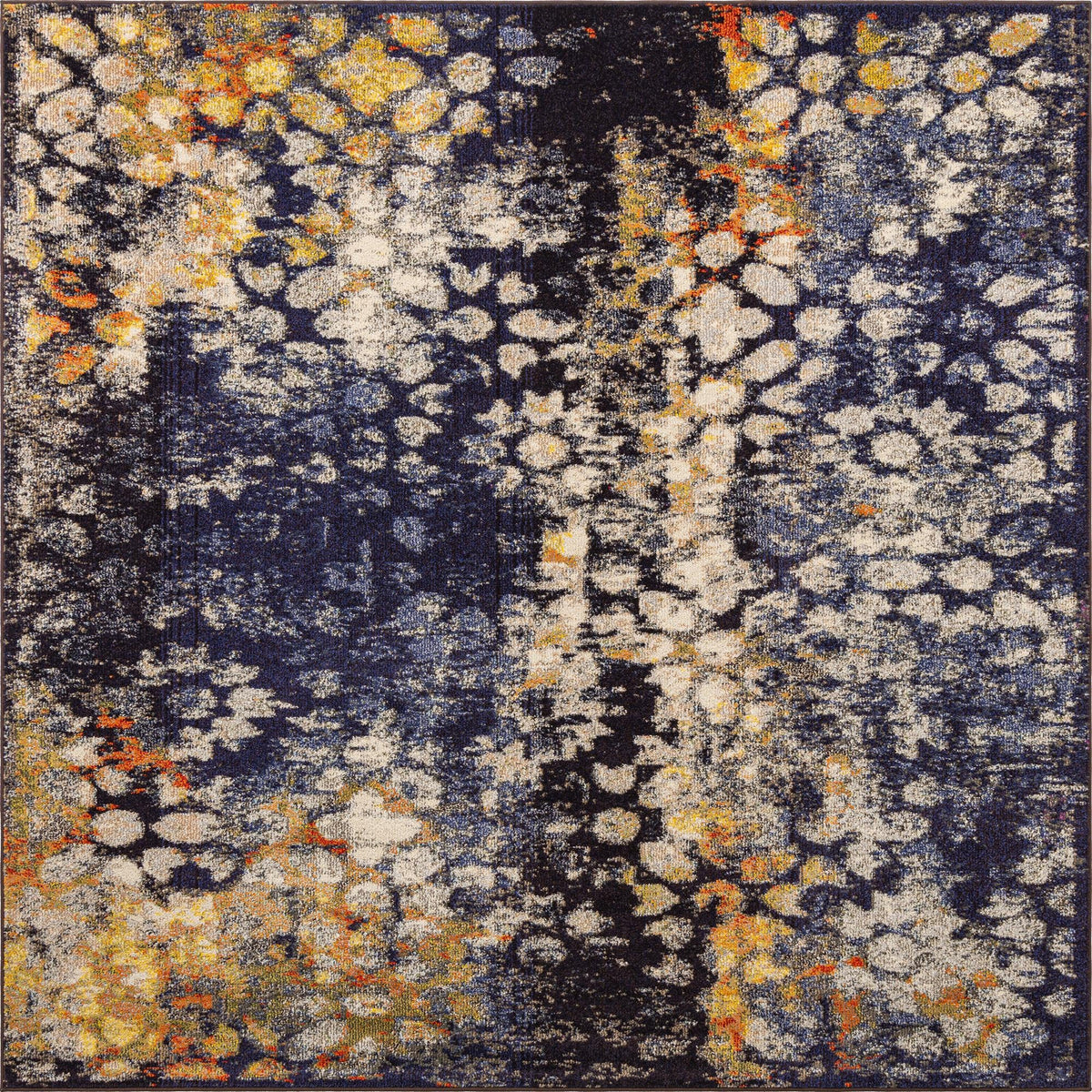 Venetian Tapestry Collection Area Rug - Murano Square Navy Blue  lifestyle 33