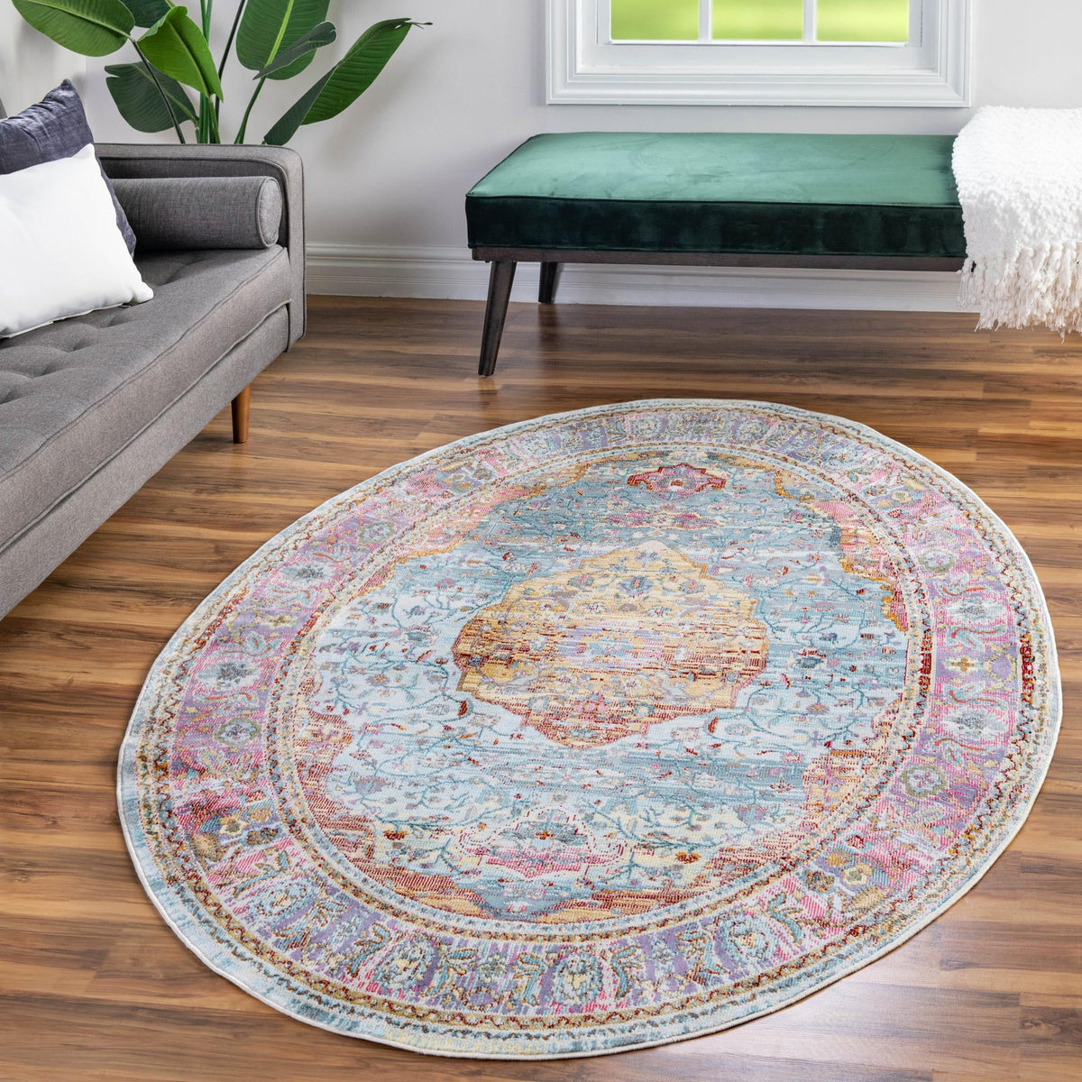 Caribbean Breeze Collection Area Rug -  Vieques Oval Light Blue  lifestyle 140
