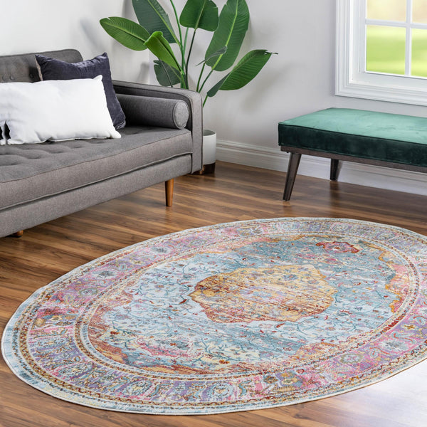Caribbean Breeze Collection Area Rug -  Vieques Oval Light Blue  lifestyle 145