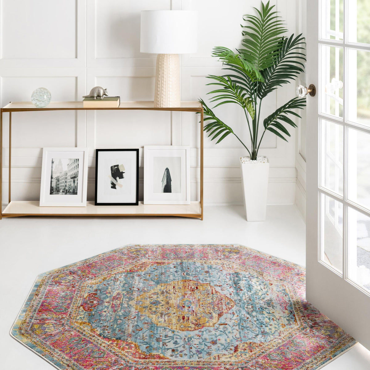 Caribbean Breeze Collection Area Rug -  Vieques Octagon Light Blue  lifestyle 141