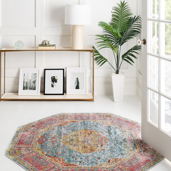 Caribbean Breeze Collection Area Rug -  Vieques Octagon Light Blue  lifestyle 141