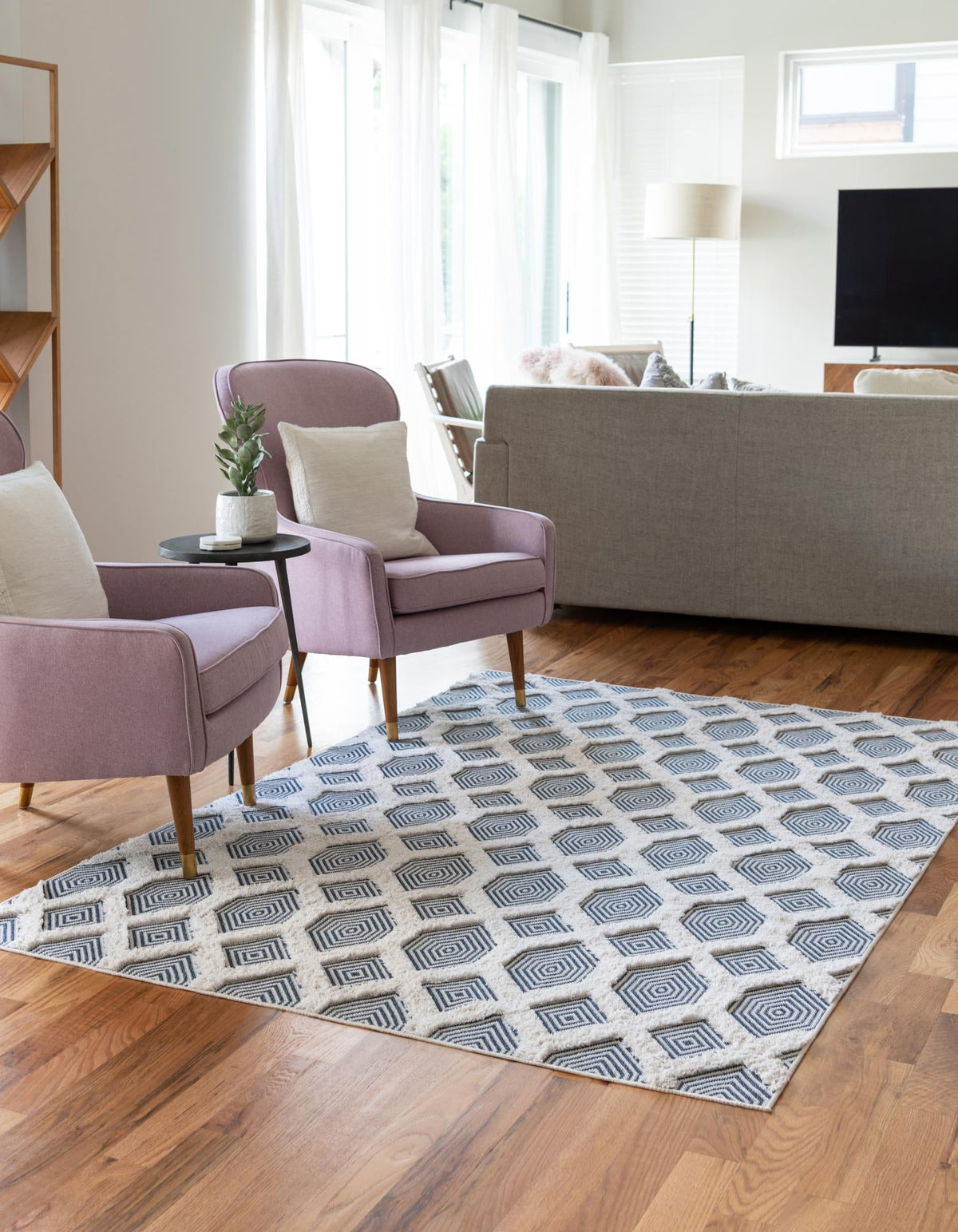 Marbella Meadows Collection Area Rug - Sierra Rectangle Navy Blue  lifestyle 12
