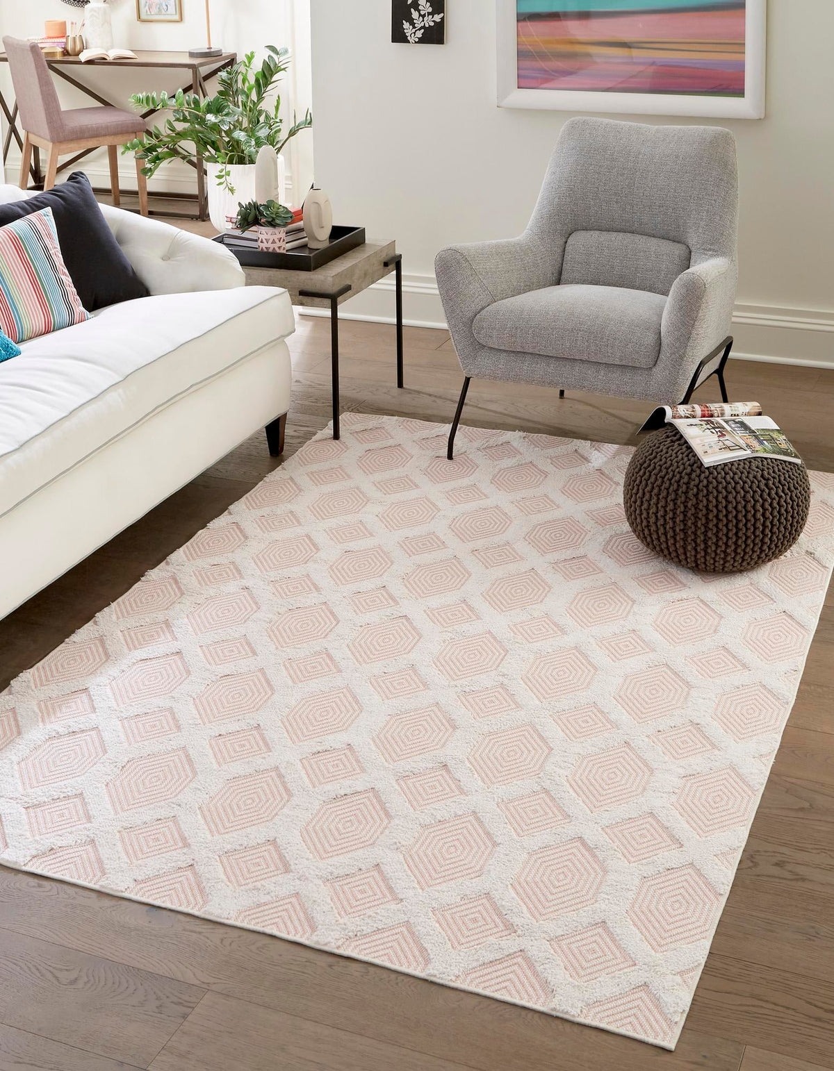 Marbella Meadows Collection Area Rug - Sierra Rectangle Pink  lifestyle 13