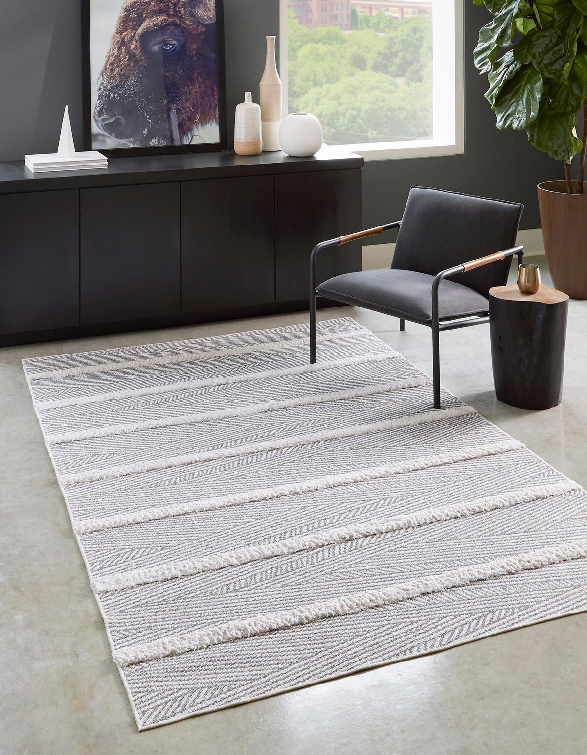 Marbella Meadows Collection Area Rug -  Alhambra Rectangle Anthracite Gray  lifestyle 6