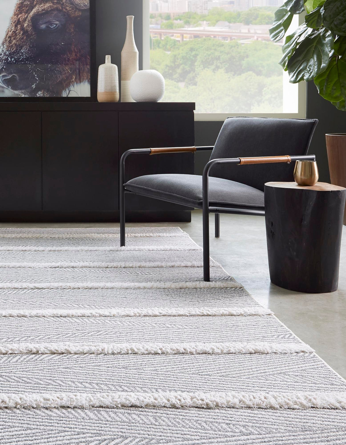 Marbella Meadows Collection Area Rug -  Alhambra Rectangle Anthracite Gray  lifestyle 9