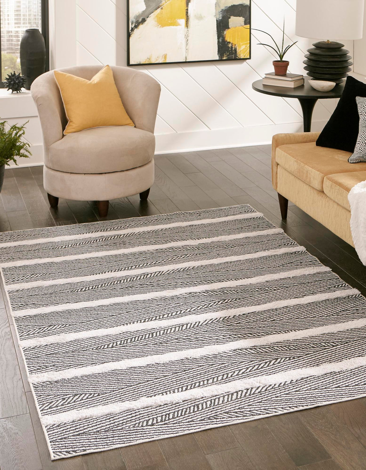 Marbella Meadows Collection Area Rug -  Alhambra Rectangle Black  lifestyle 8